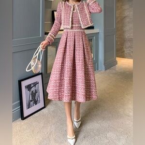 NWT Glory Connection Pink & Faux Pearl Dress Suit Sz Medium